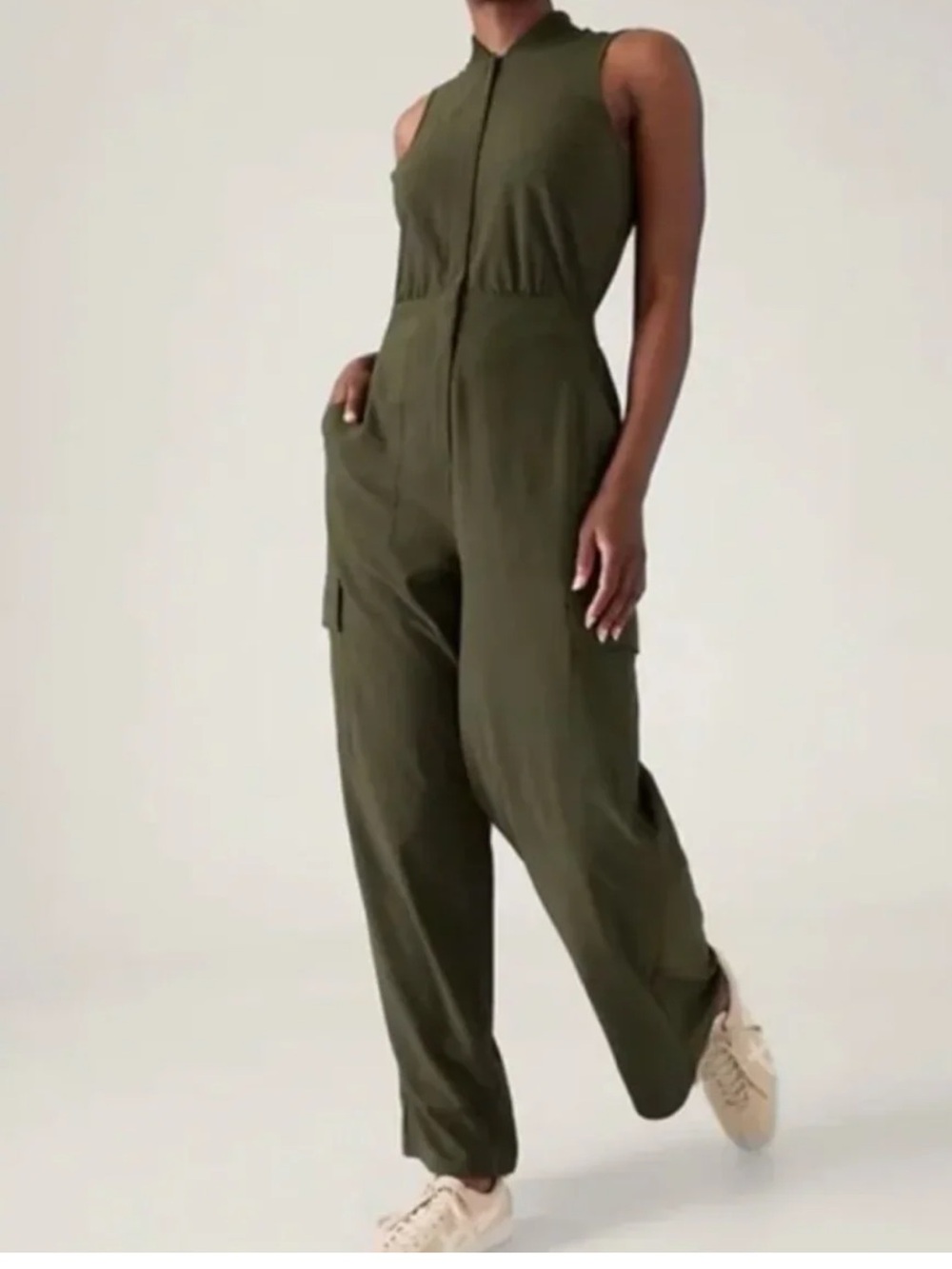 Athleta Olive Green Sleeveless Utility Jumpsuit